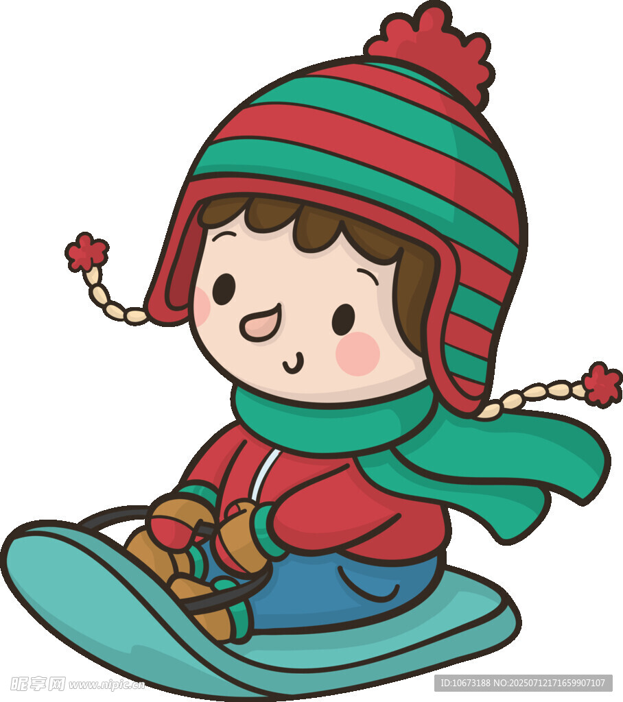 冬日小孩坐雪橇欢乐模样