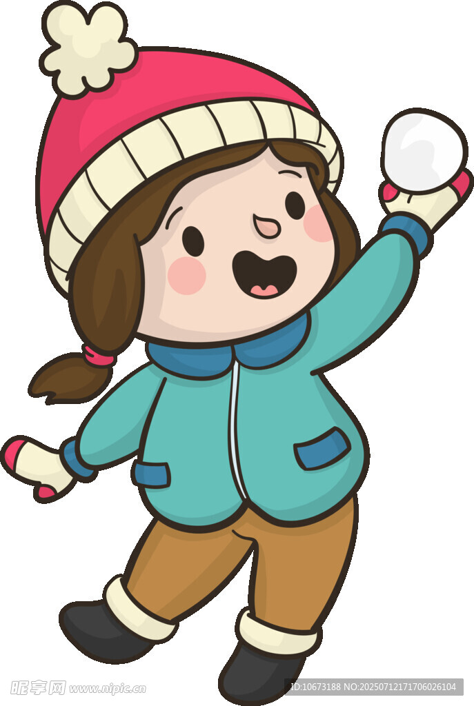 小女孩开心玩雪