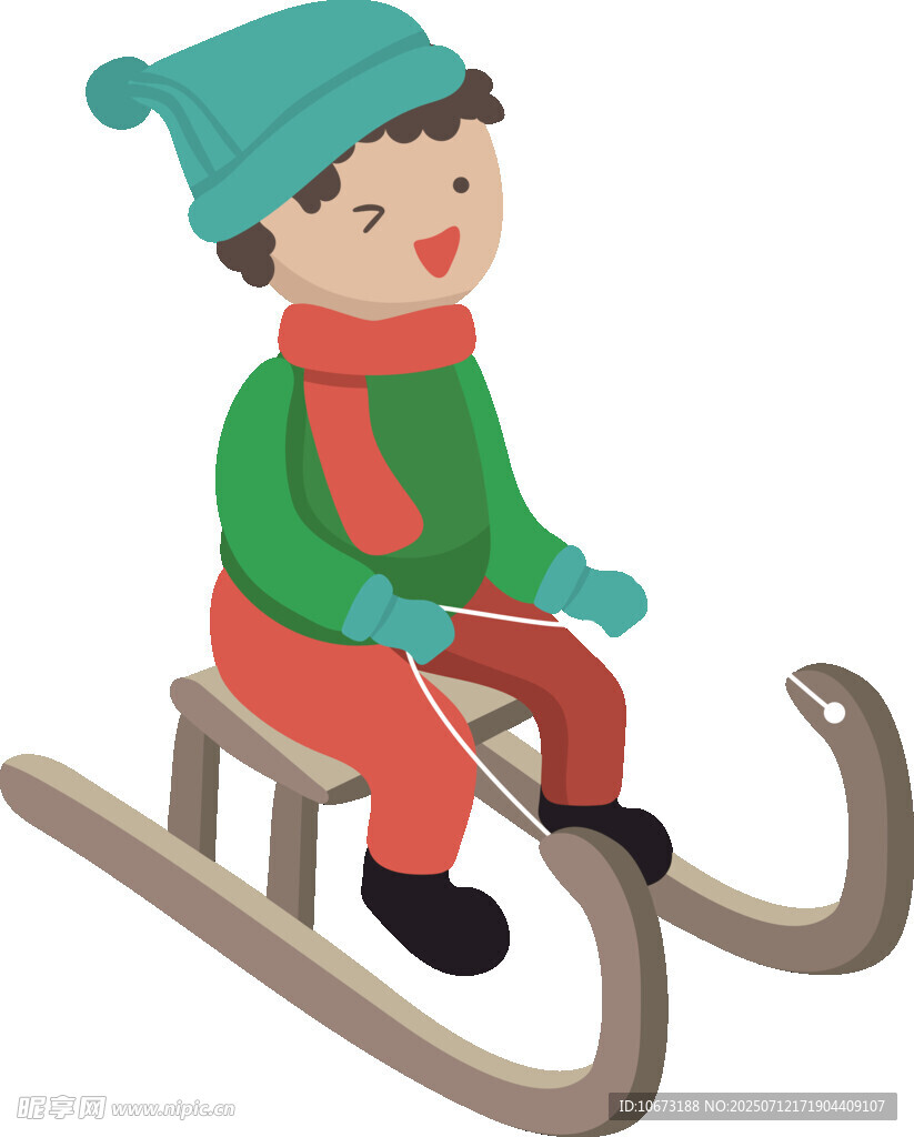 小孩坐雪橇欢乐玩耍