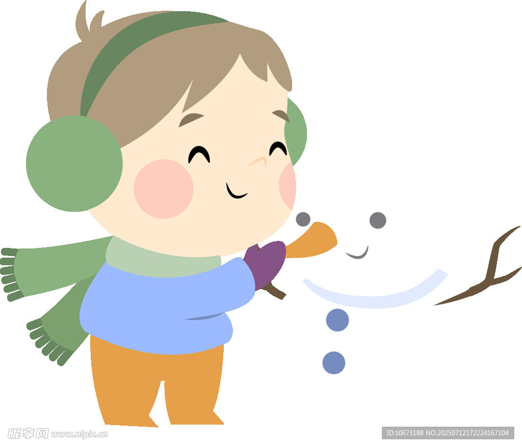 小孩开心堆雪人