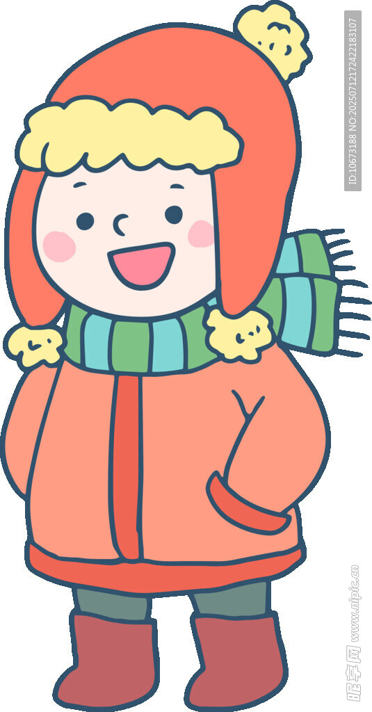 穿冬装的可爱卡通小女孩