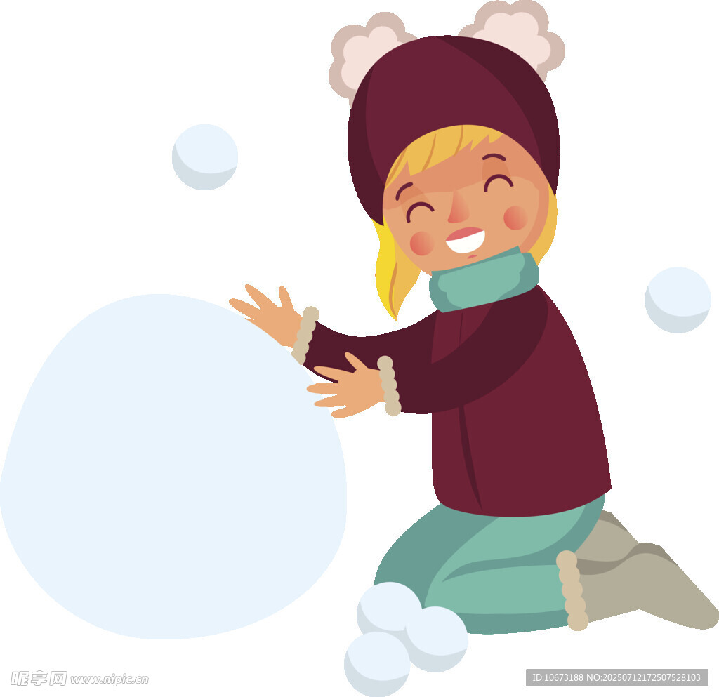 女孩开心堆雪人