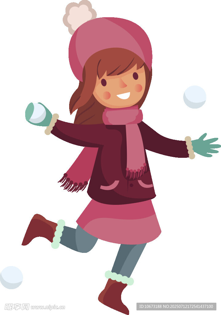 女孩欢快地在雪中玩耍