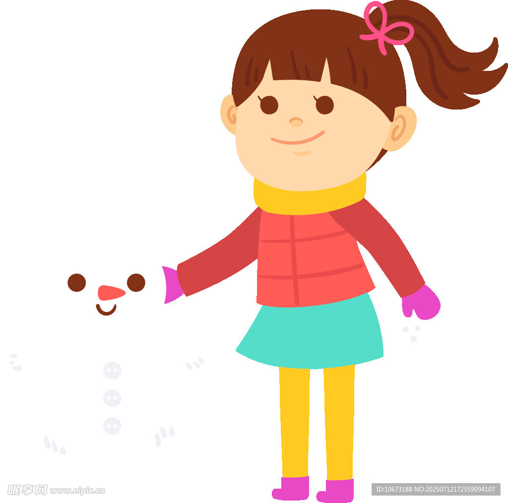 小女孩开心堆雪人
