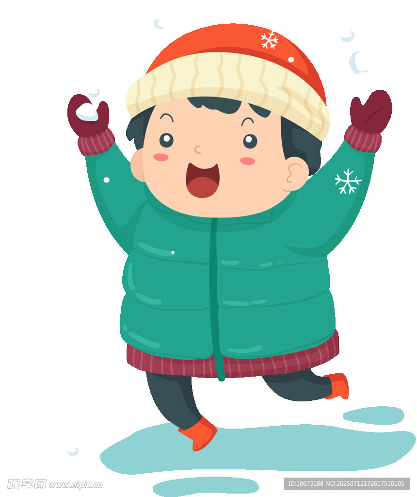雪地中欢呼的可爱小孩