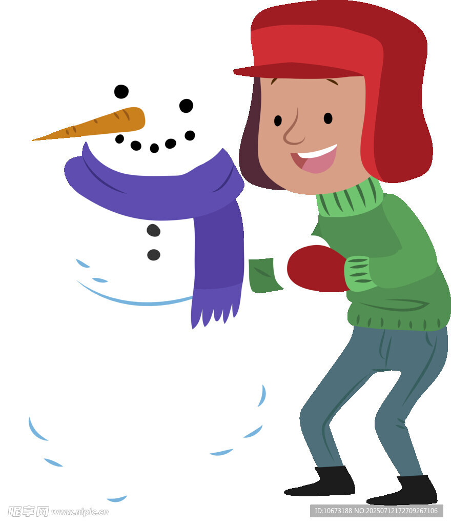 女孩开心堆雪人