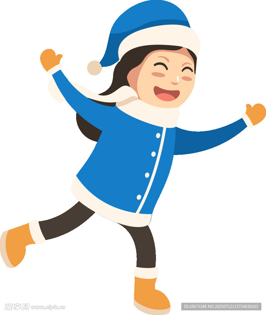 冬日欢快奔跑的可爱女孩
