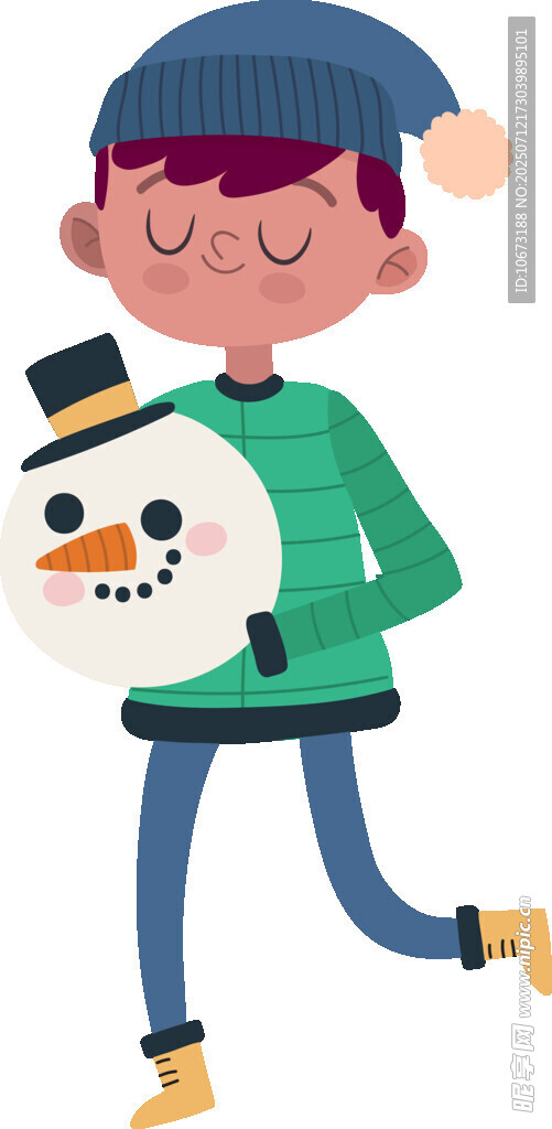 男孩开心抱雪人