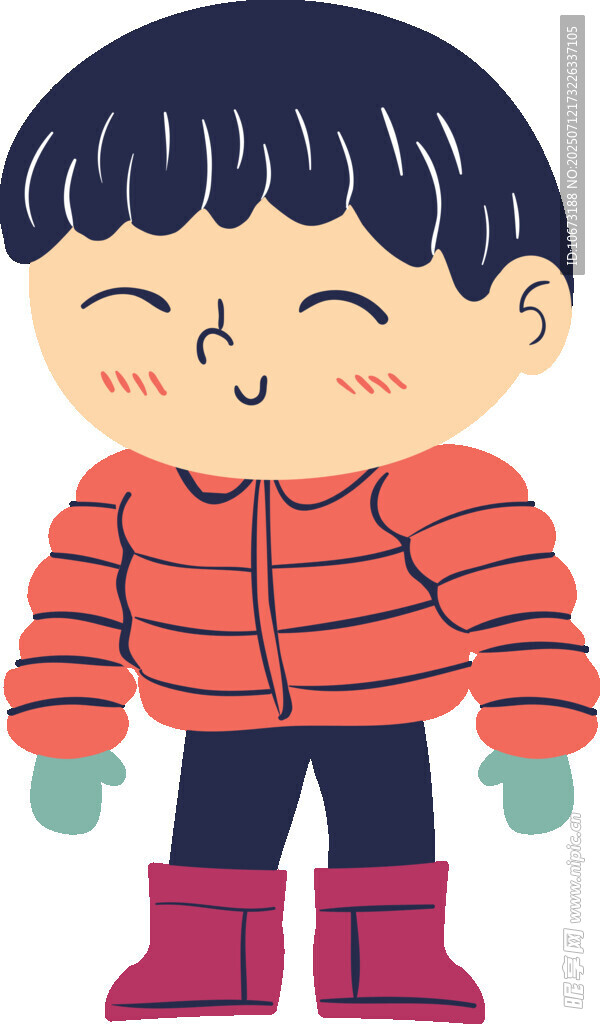 穿冬装的开心卡通小男孩