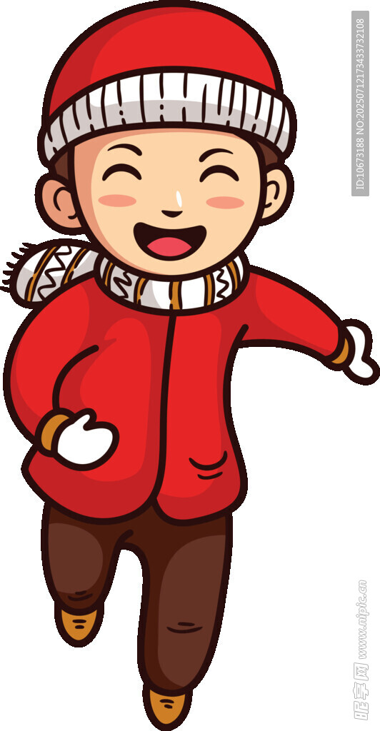 冬日欢乐奔跑的红衣小孩