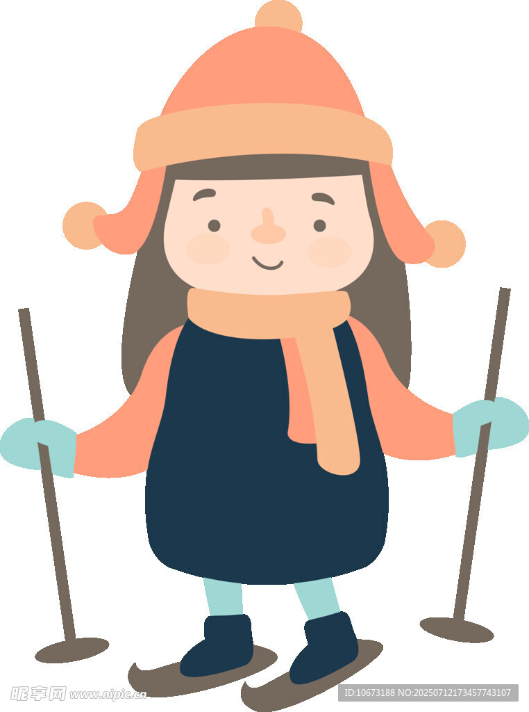 冬日滑雪的可爱小女孩