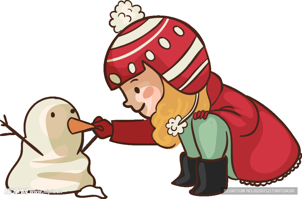 女孩专注堆雪人
