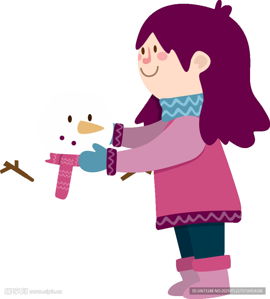 小女孩开心玩雪