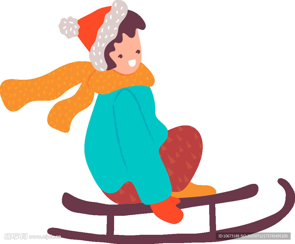 女孩欢快坐雪橇