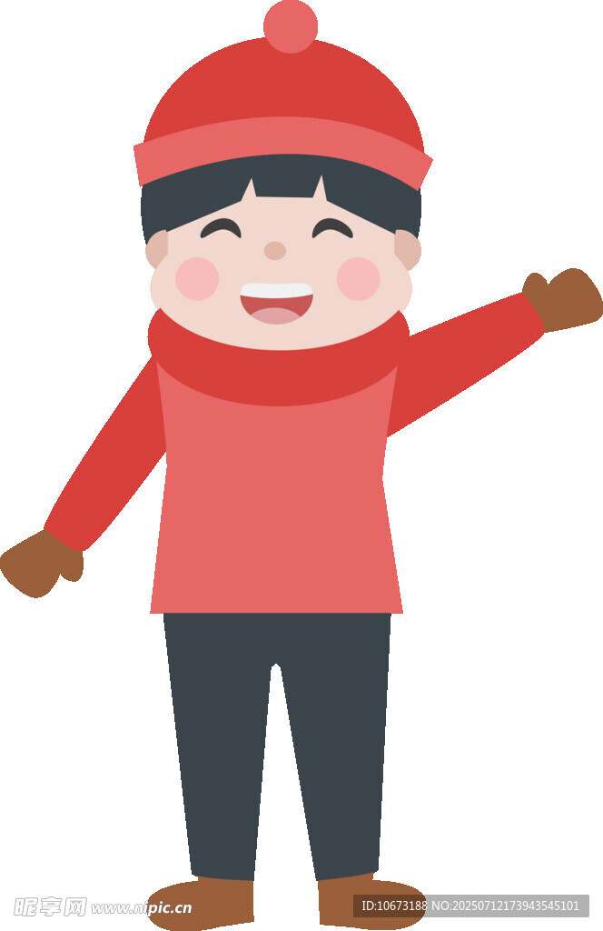 冬日红衣小孩开心伸手