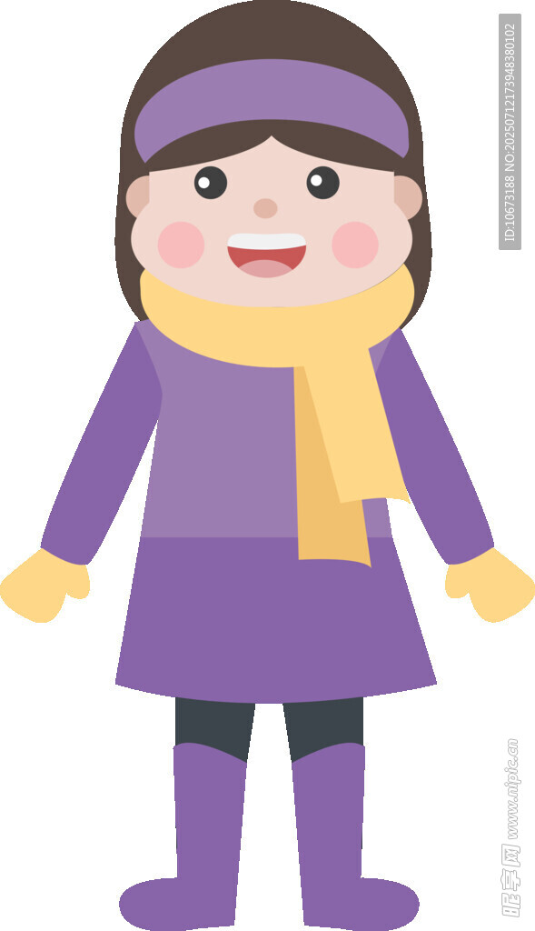 穿冬装的可爱卡通小女孩