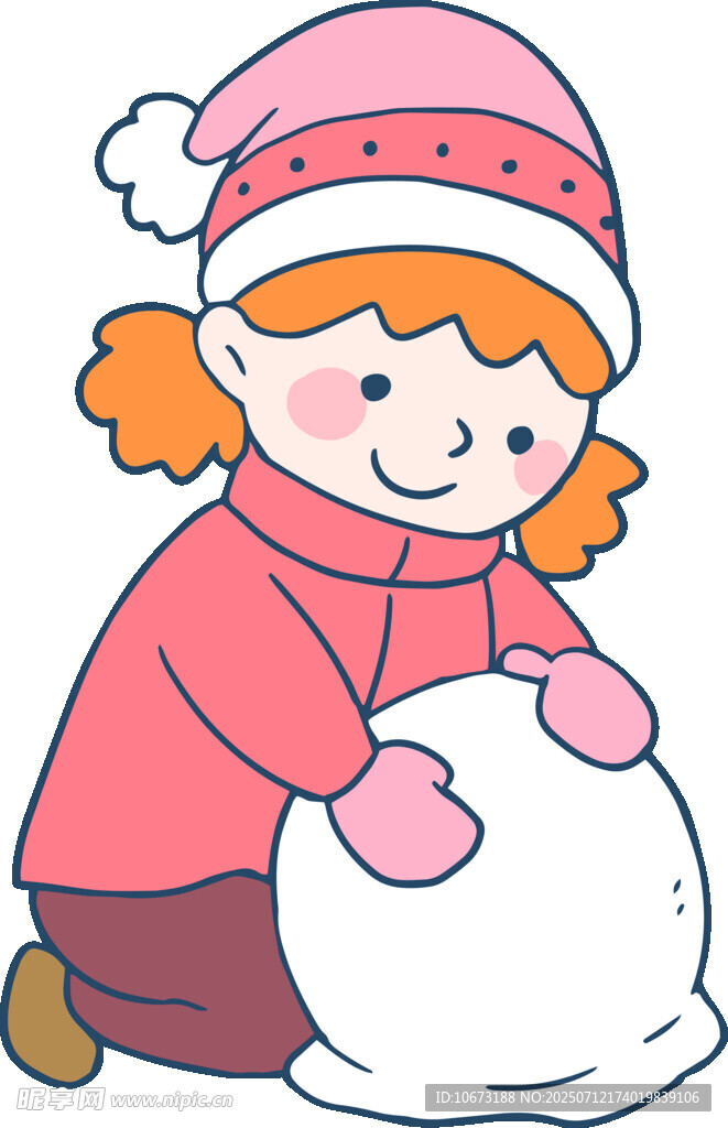 小女孩开心堆雪人