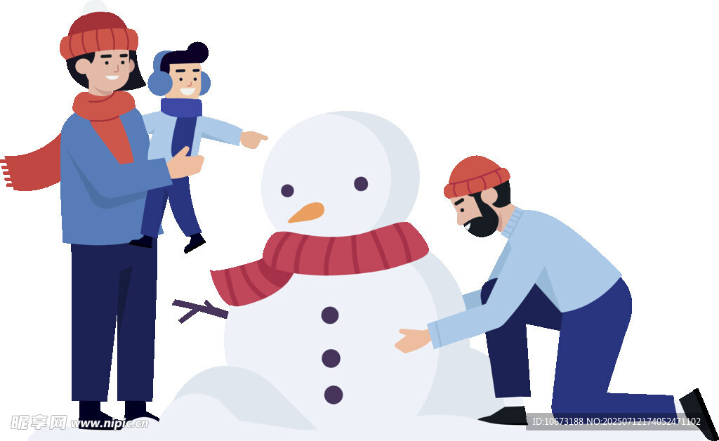 一家人户外开心堆雪人