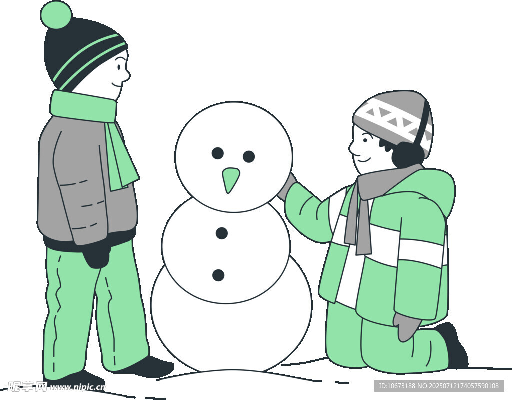 儿童快乐堆雪人场景