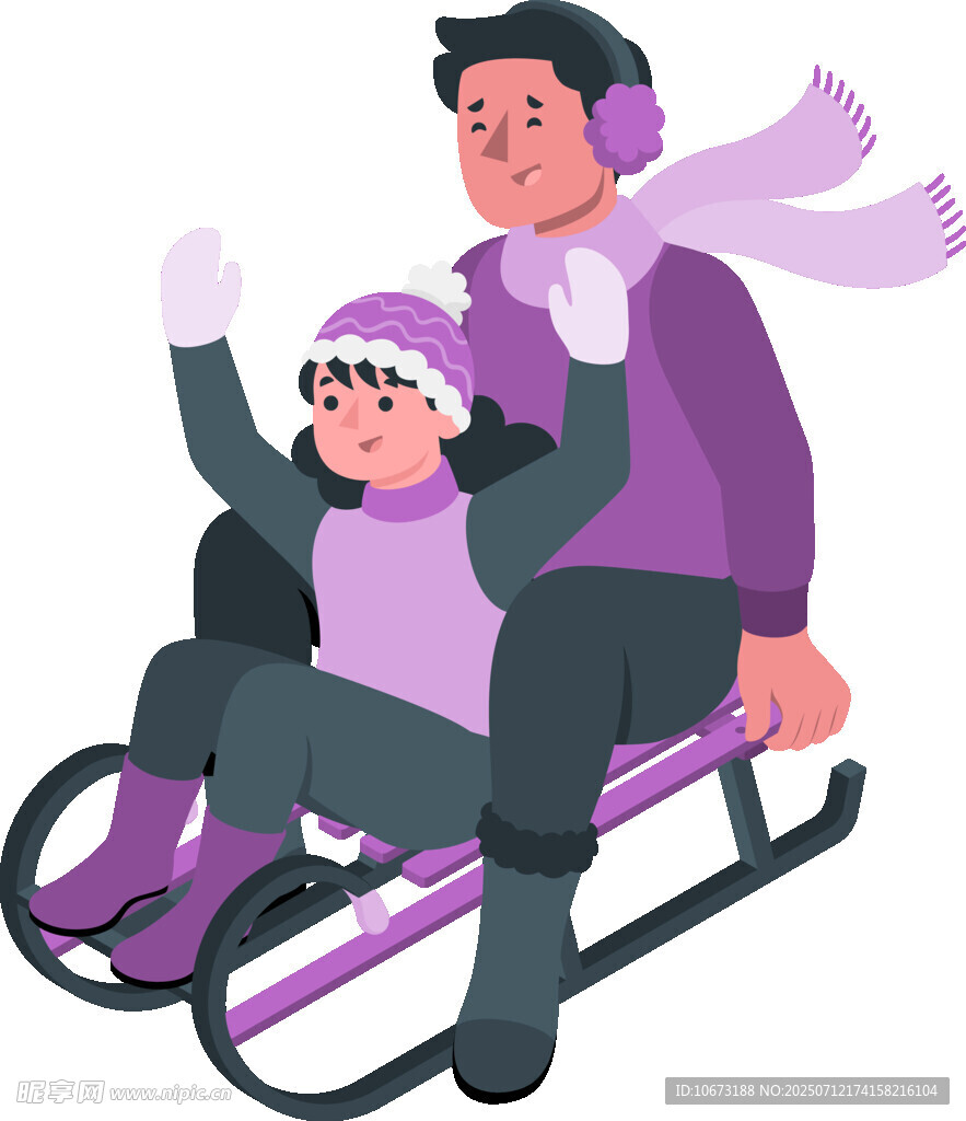 父女雪地坐雪橇欢乐时光