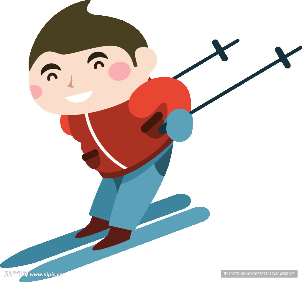 男孩快乐滑雪