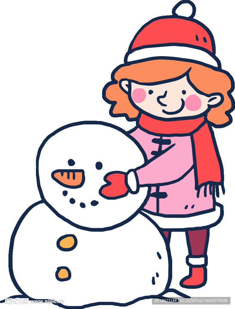 女孩开心堆雪人