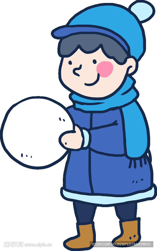 小孩手持雪球开心玩耍