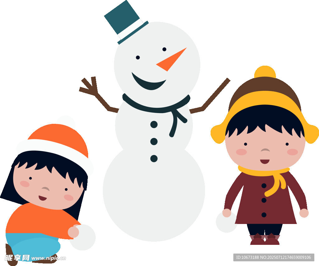 儿童与雪人共度欢乐冬日