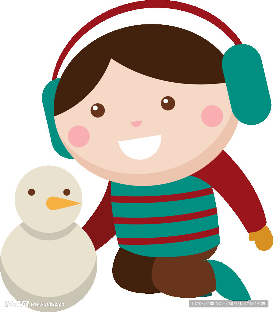 戴耳罩孩子与小雪人
