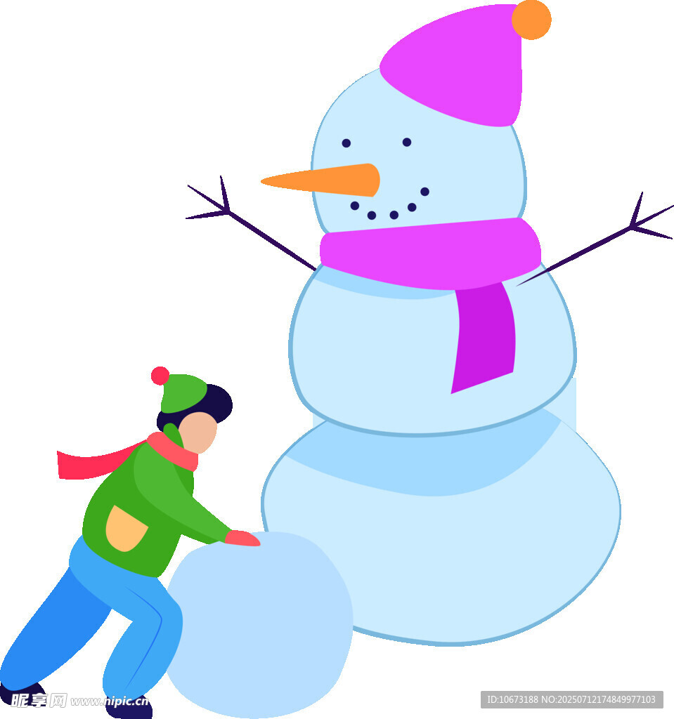 小孩堆雪人欢乐场景