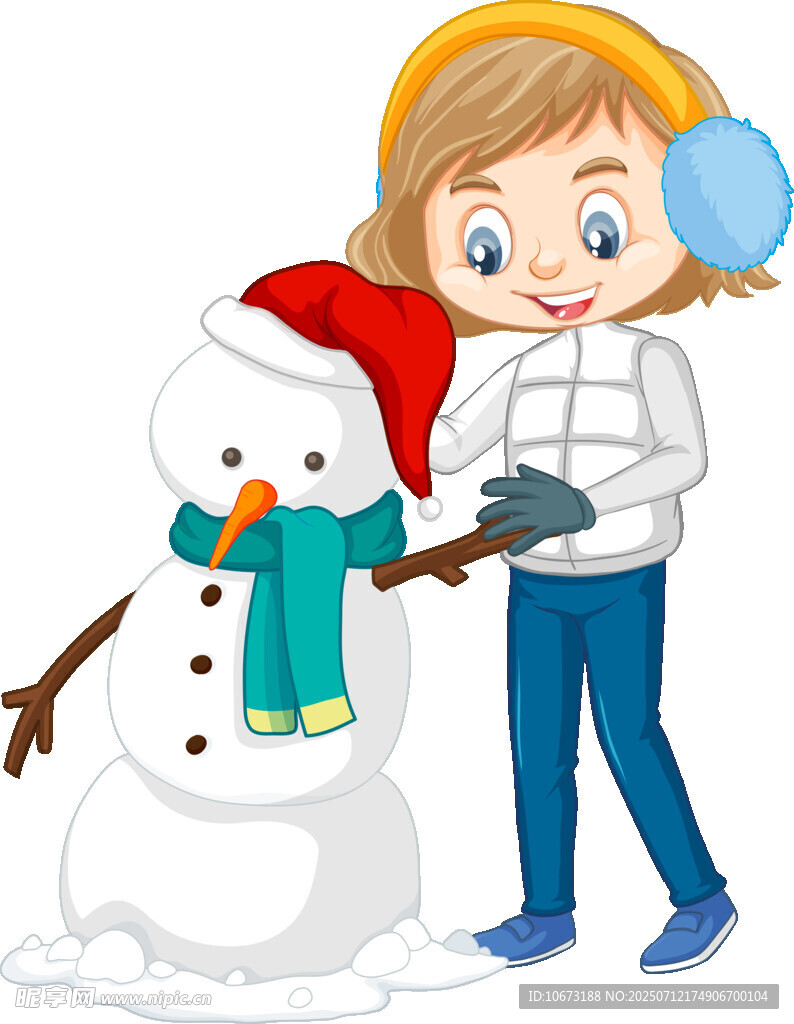 女孩开心堆雪人