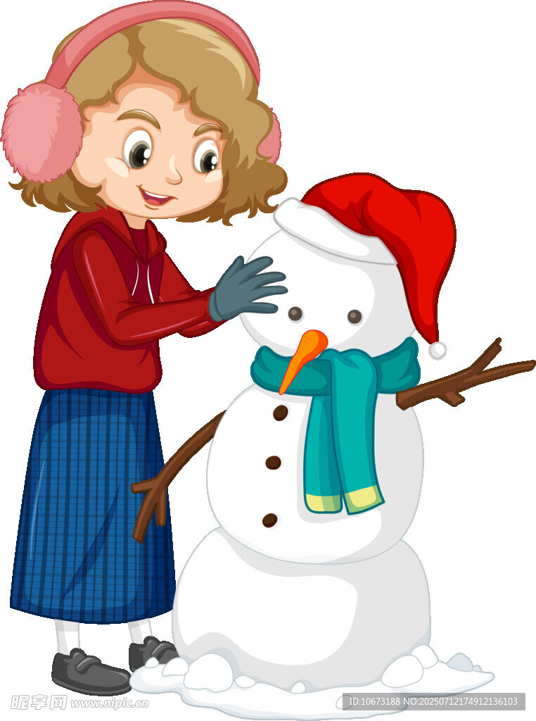 女孩开心堆雪人