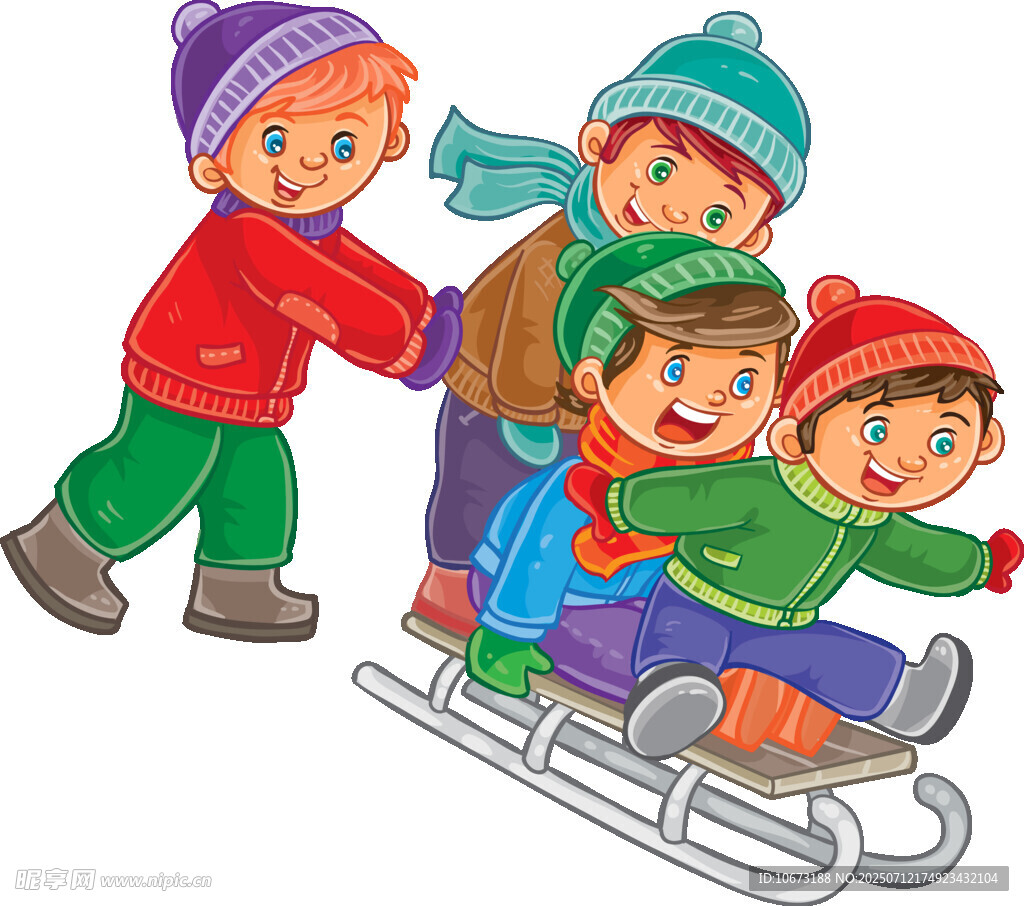 孩子们冬日欢乐玩雪橇