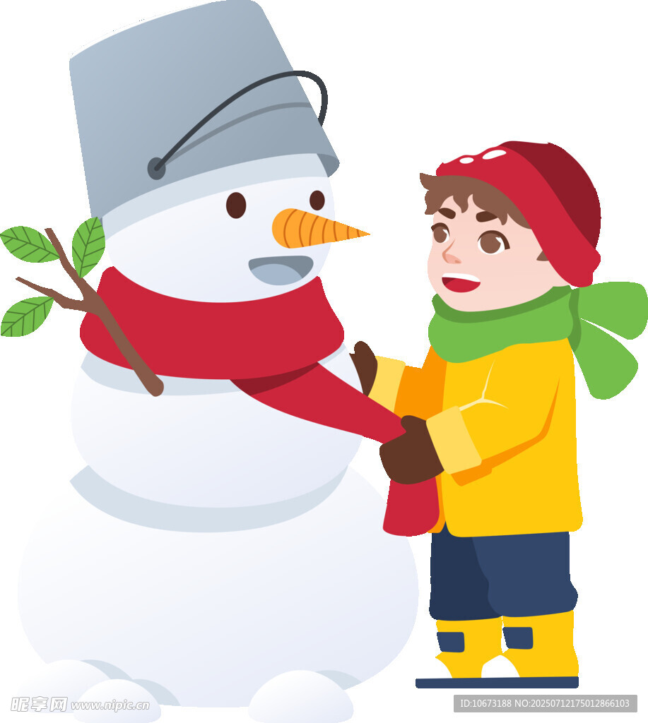 孩子与雪人温馨互动场景