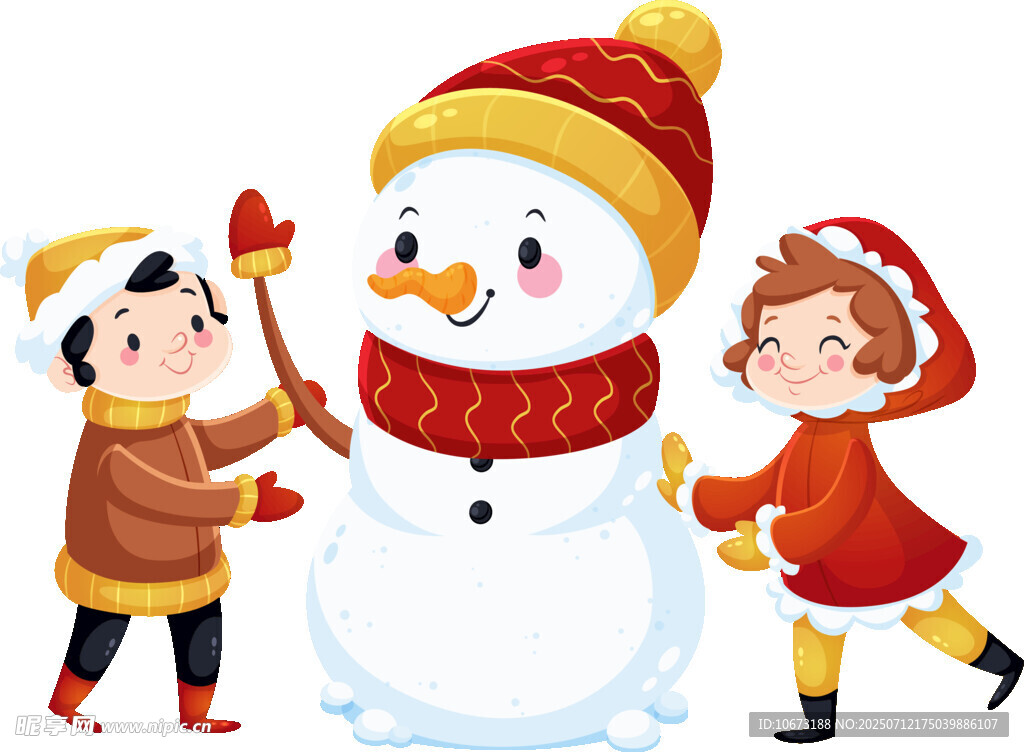 孩子们欢乐堆雪人场景