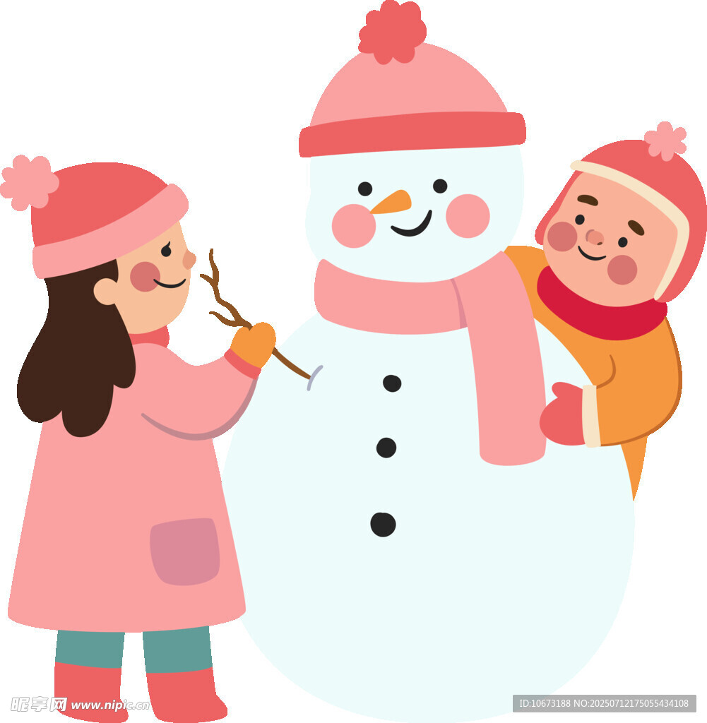 儿童快乐堆雪人场景