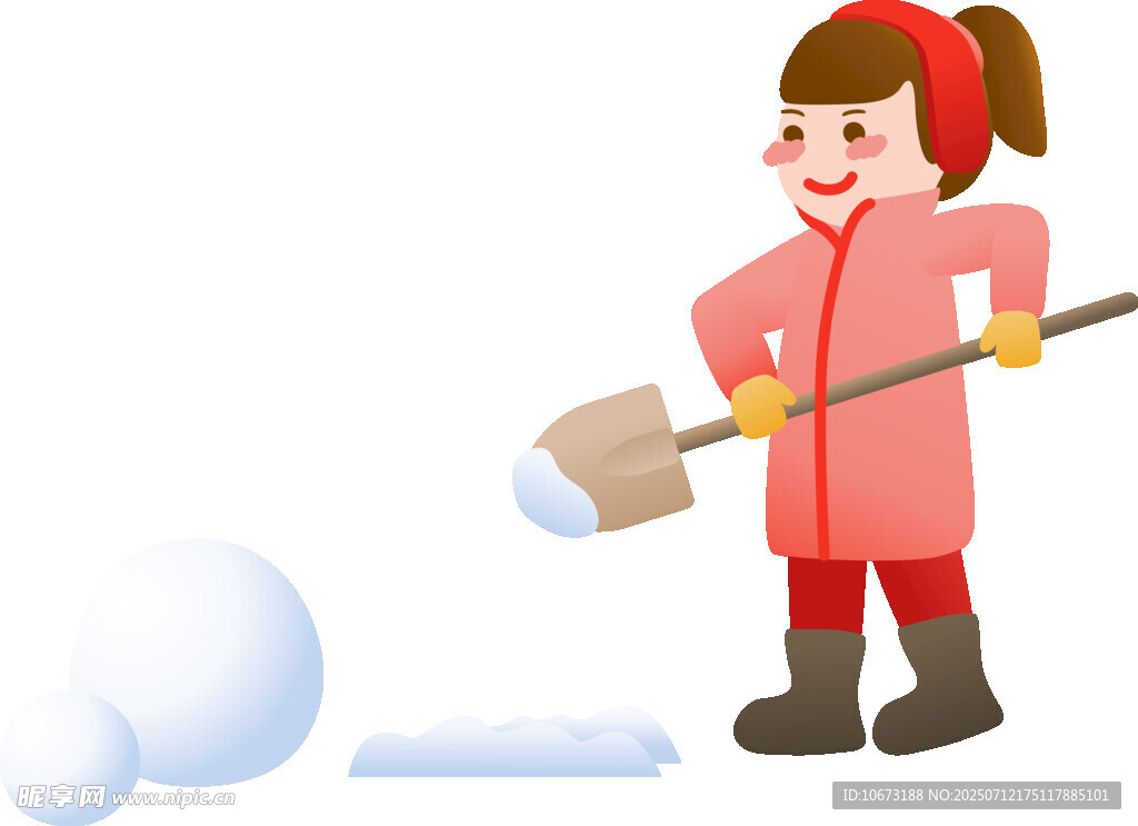 女孩持铲开心铲雪