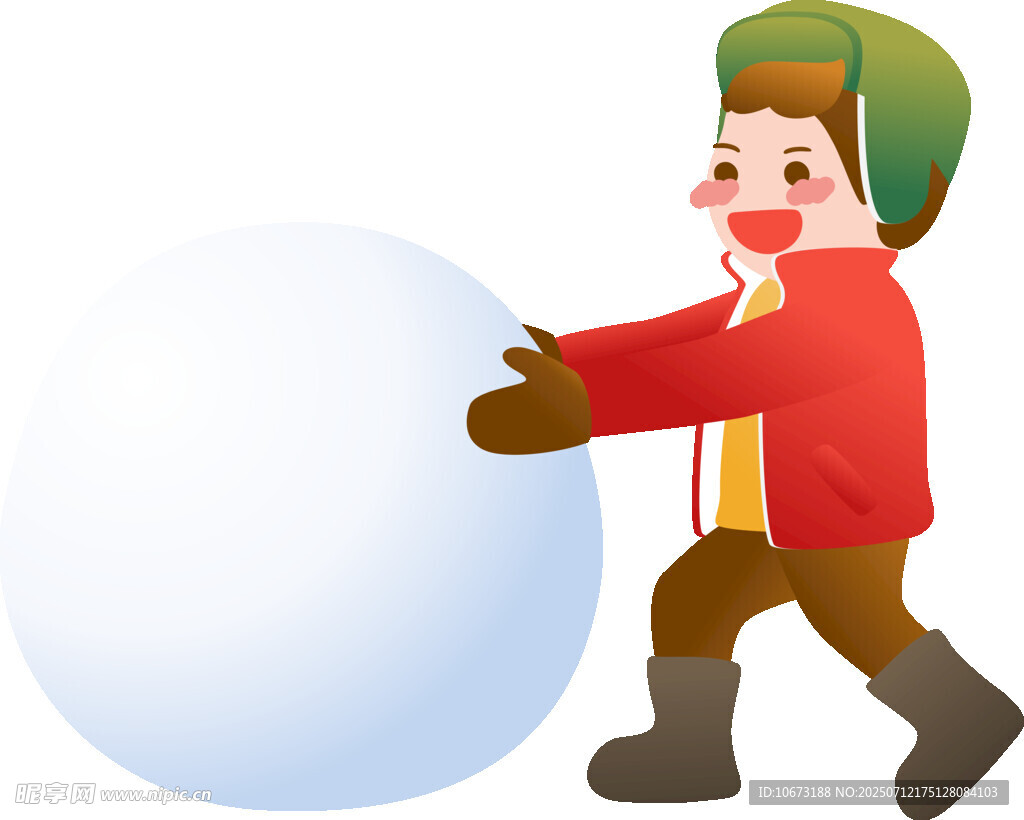 小孩推雪球玩耍