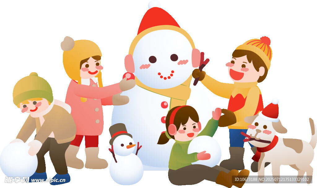 孩子们与雪人欢乐玩耍