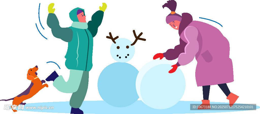 冬日户外亲子欢乐堆雪人