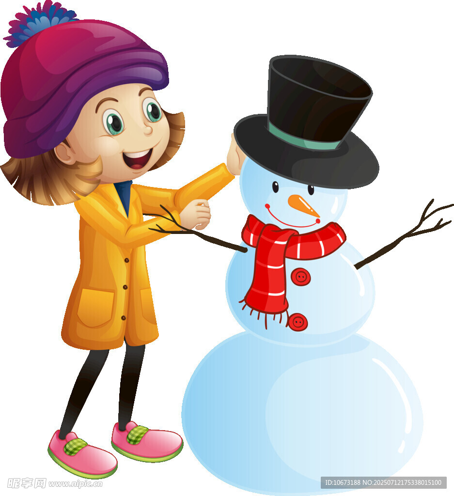 女孩开心堆雪人