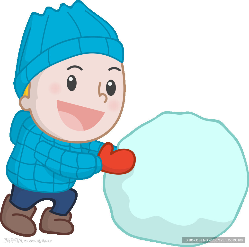 小孩开心推雪球