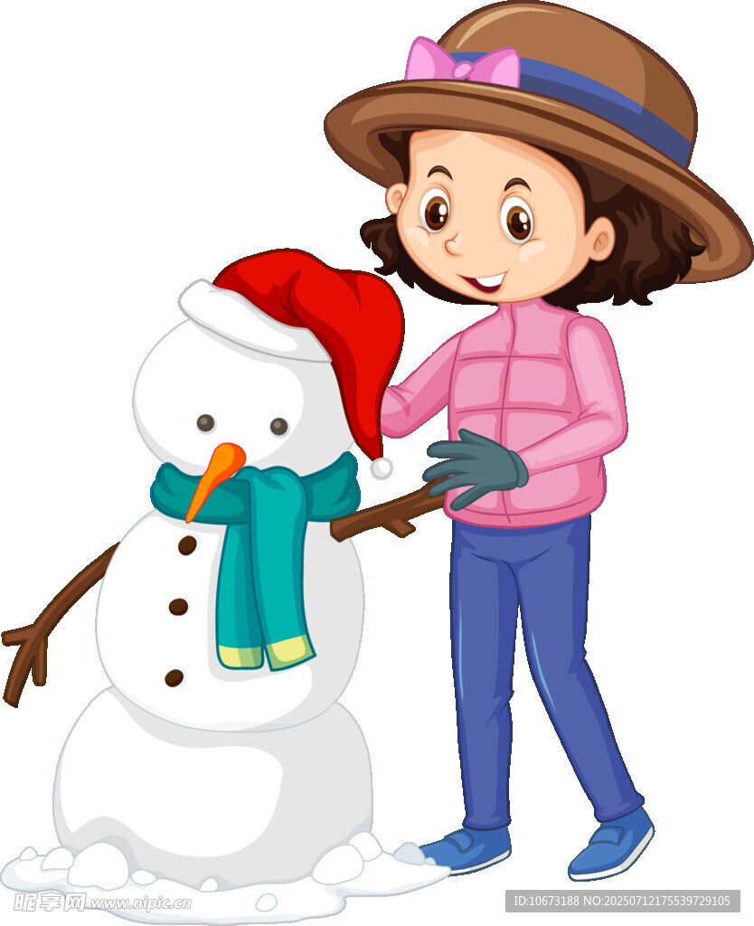 女孩开心堆雪人