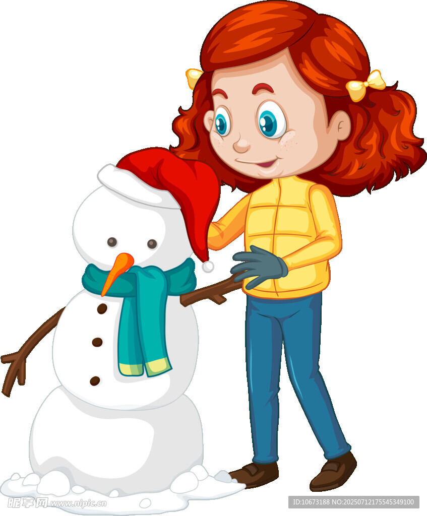 女孩开心堆雪人