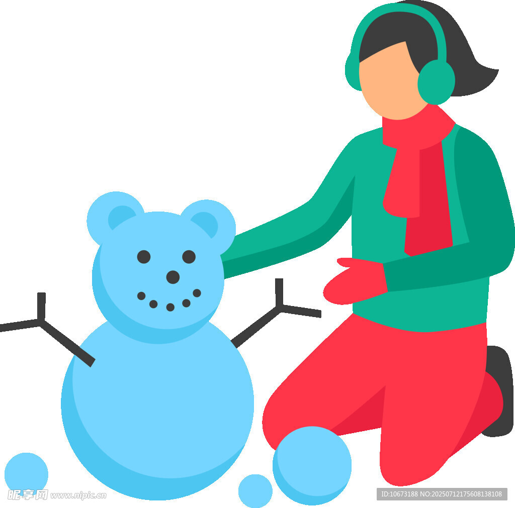 女孩开心堆雪人