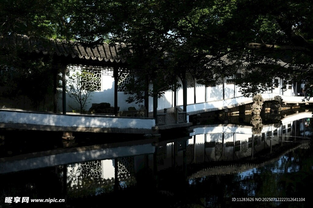 林间静谧水面倒影之景