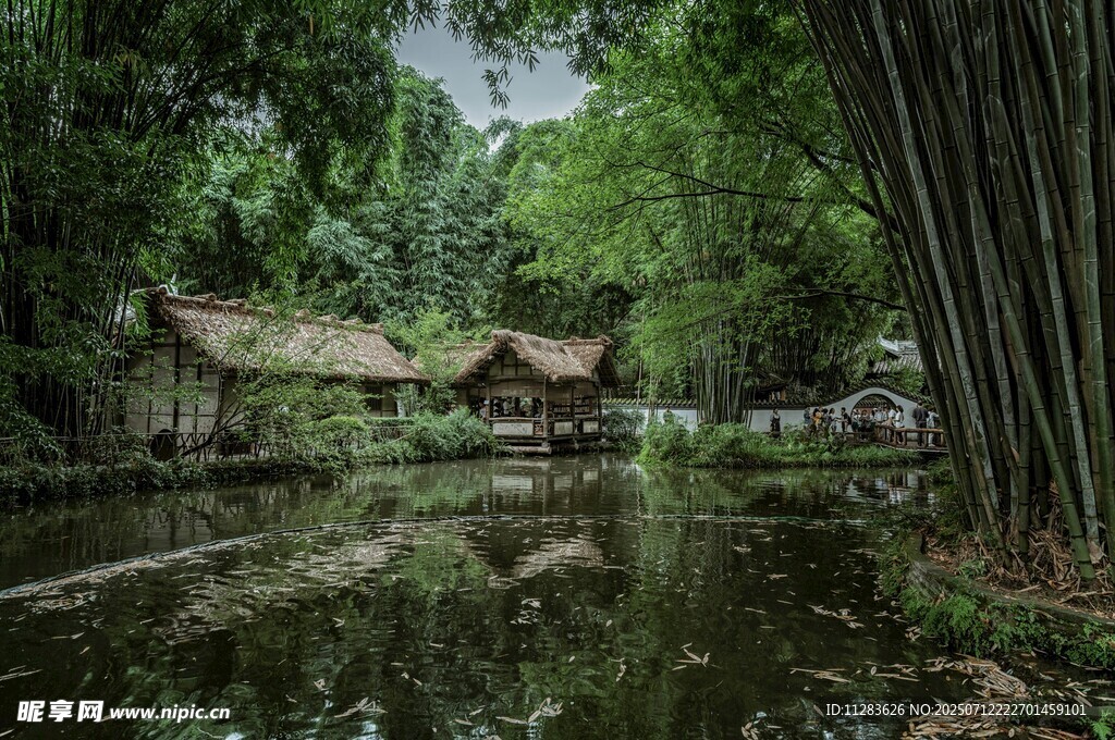 竹林环绕的静谧水乡小屋