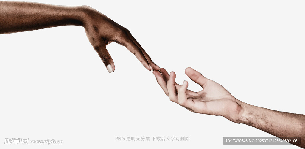 不同肤色的手相互触碰