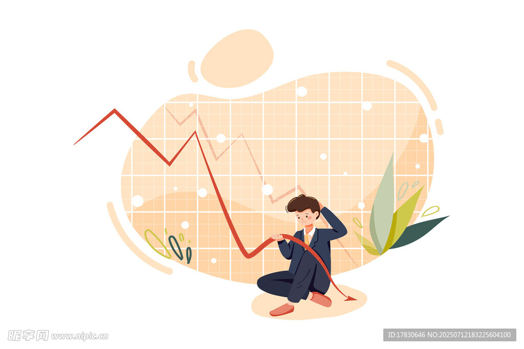 商人苦恼于下滑的折线图