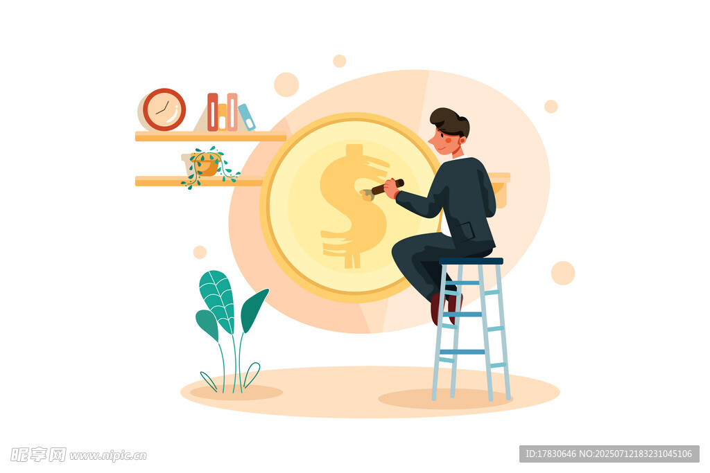 男子专注绘制大金币